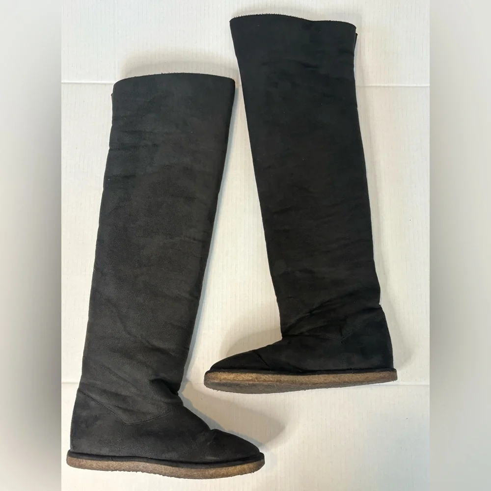 Stella McCartney Womens 37.5 US 7.5 Black Faux Suede Sherpa Over Knee Tall Boot